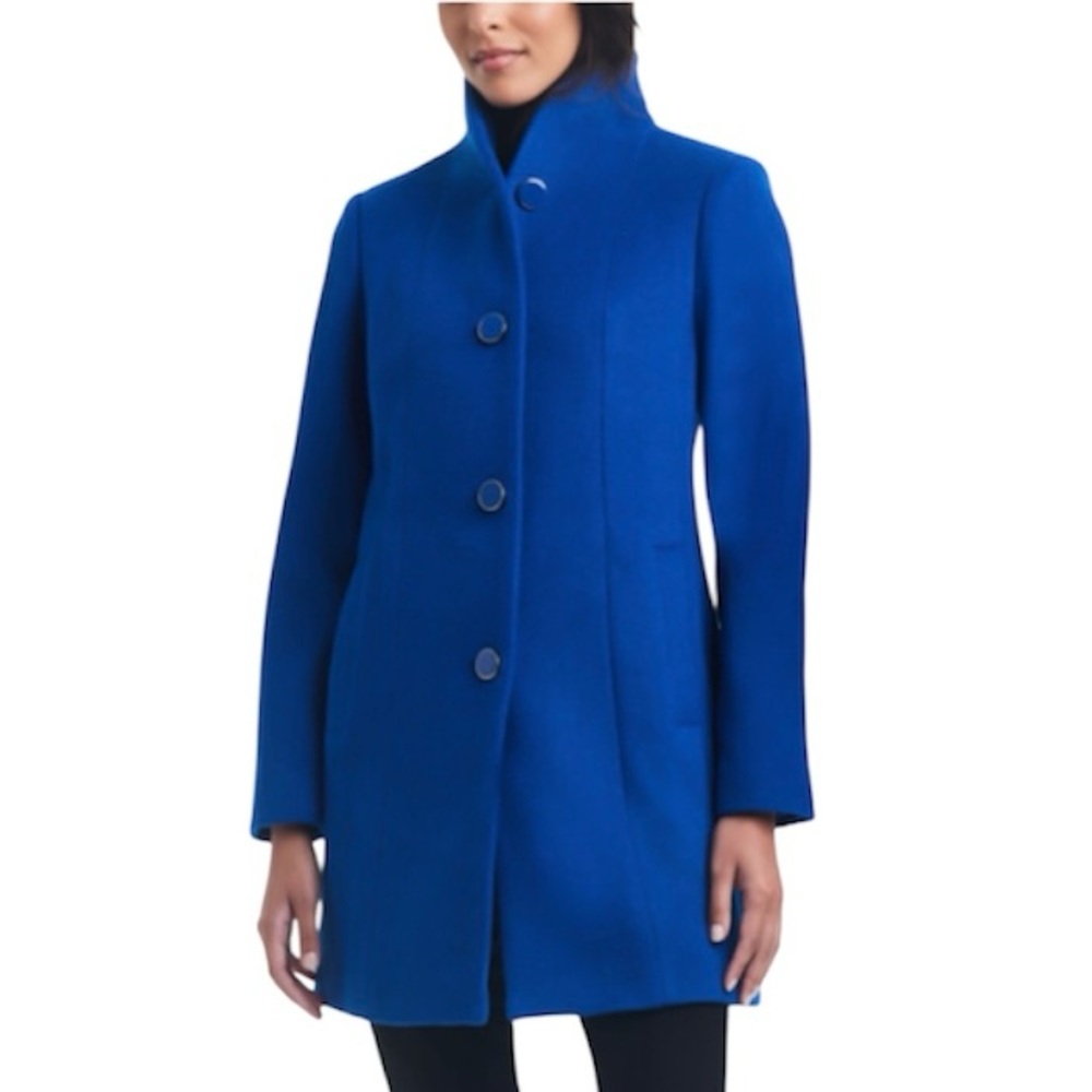 Kate Spade New York Stand Collar Wool Blend Coat Blue Lined Overcoat Size XL
